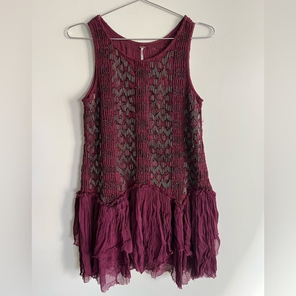 Free People Showroom Geo Drop Waist Beaded Boho Dress